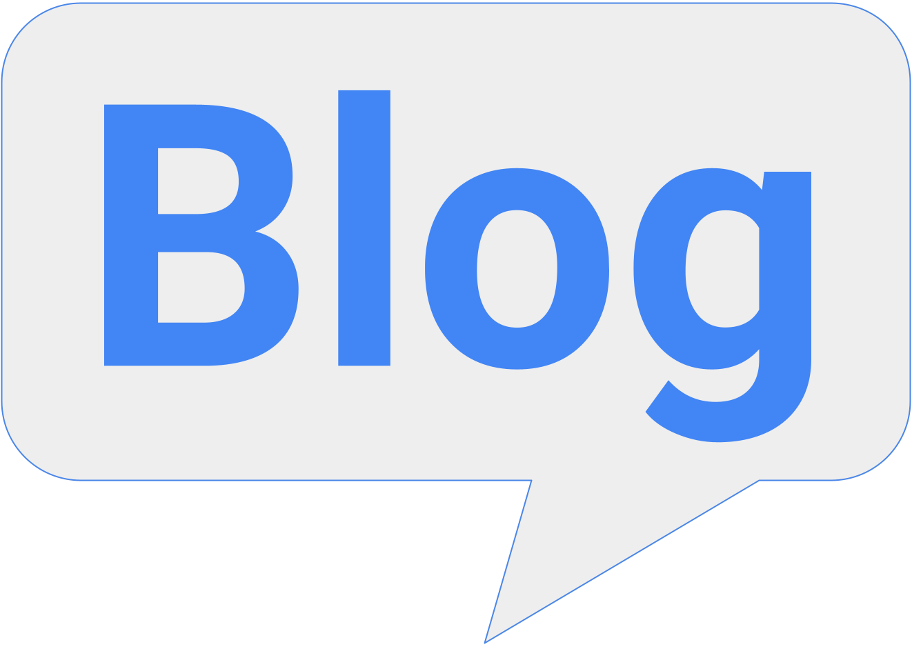 Clipart of a speech bubble with the word blog inside representing an online blog.