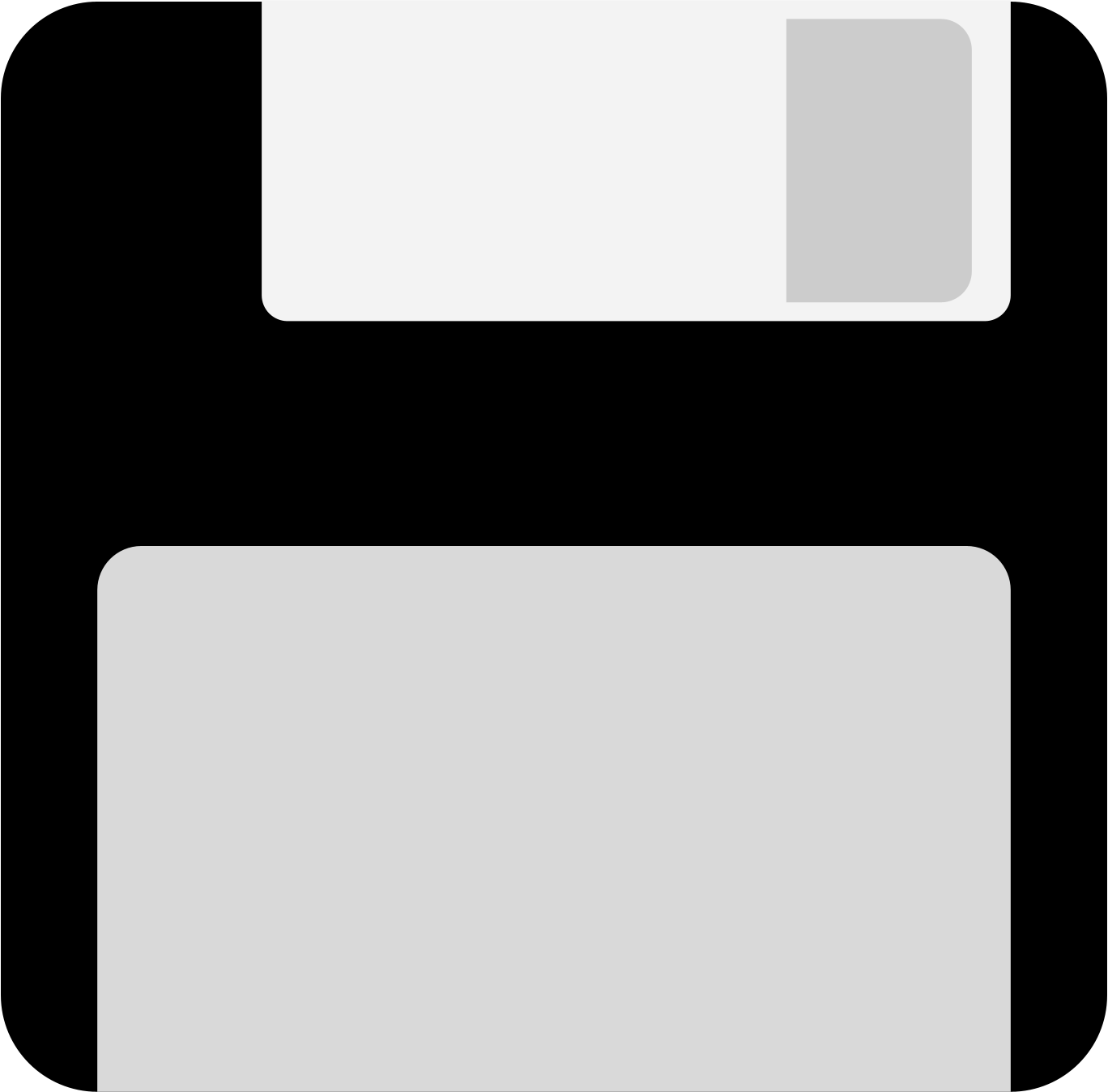 Black & white floppy disk clipart symbolizing a save icon.